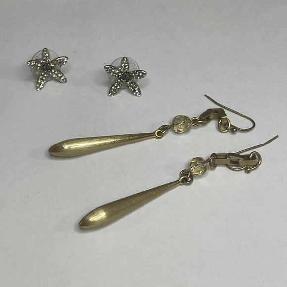 Two pair gold tone earrings star fish stud & long dangle AT LOFT Signed jewelry - Picture 1 of 8